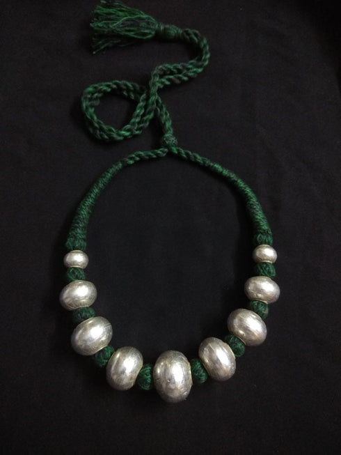 Wax Beads Silver Necklace (oversized beads)